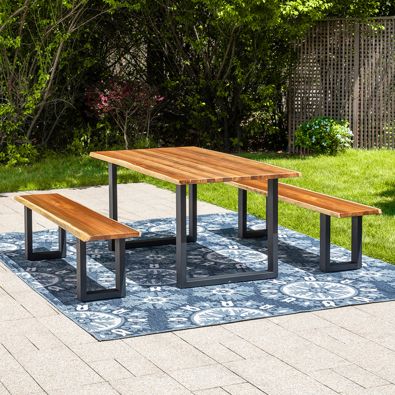 3-Pcs Wooden Picnic Table with Benches for Outdoor Deck, Backyard and Garden Phi Villa