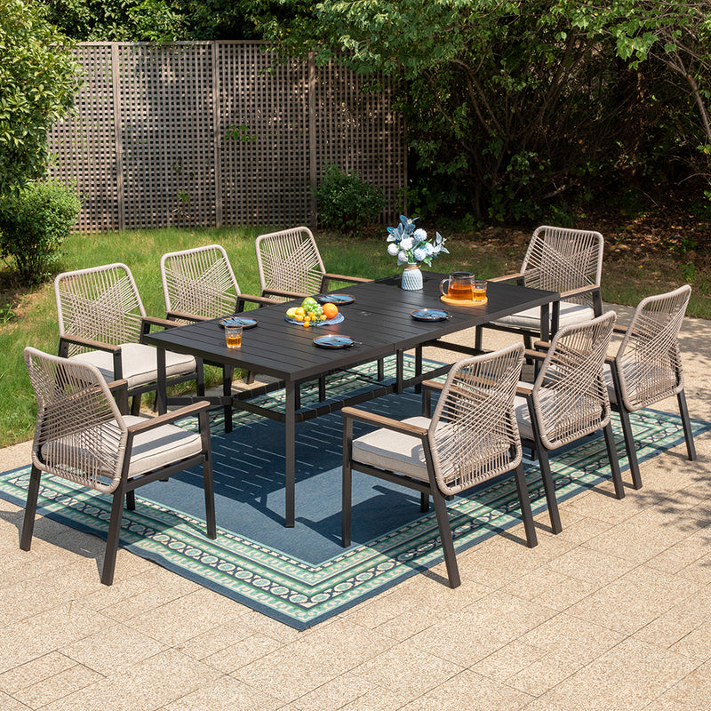 9-Piece Patio Dining Set with Stylish Rattan Rope Chairs and Long Table for 8-Phi Villa