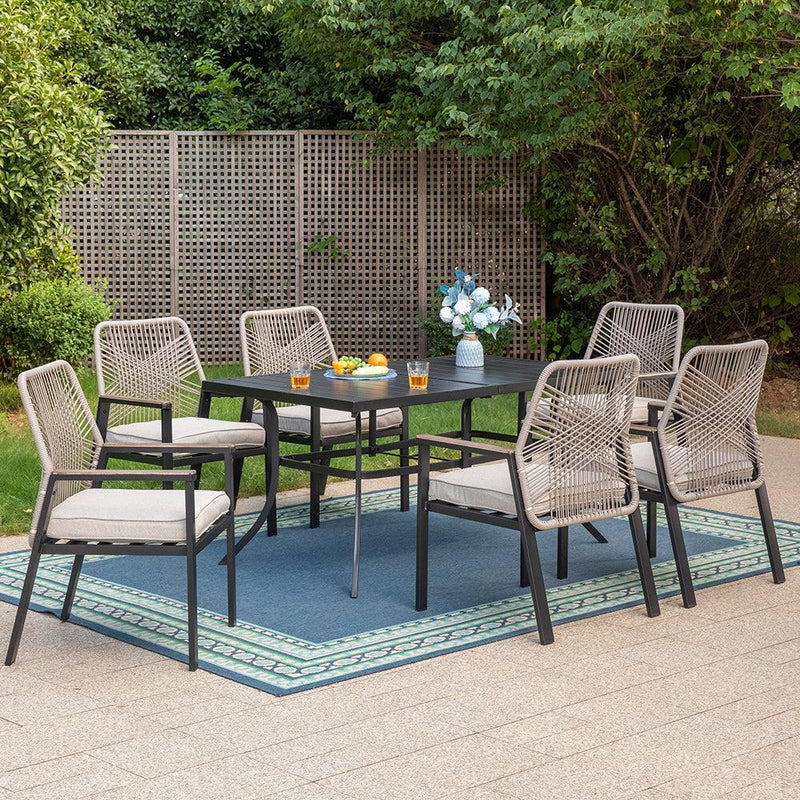 7-Piece Patio Dining Set with Stylish Rattan Rope Chairs-Phi Villa