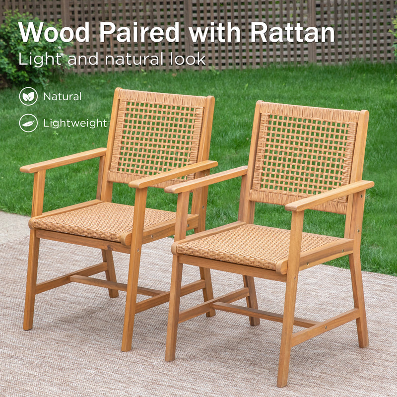 Patio Acacia Wood & Wicker Dining Set for Garden, Porch PHI VILLA