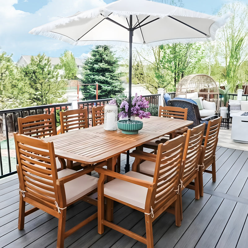 Phi Villa 7/9 Pieces Acacia Wood Outdoor Dining Set Wih Expandable Table for Garden