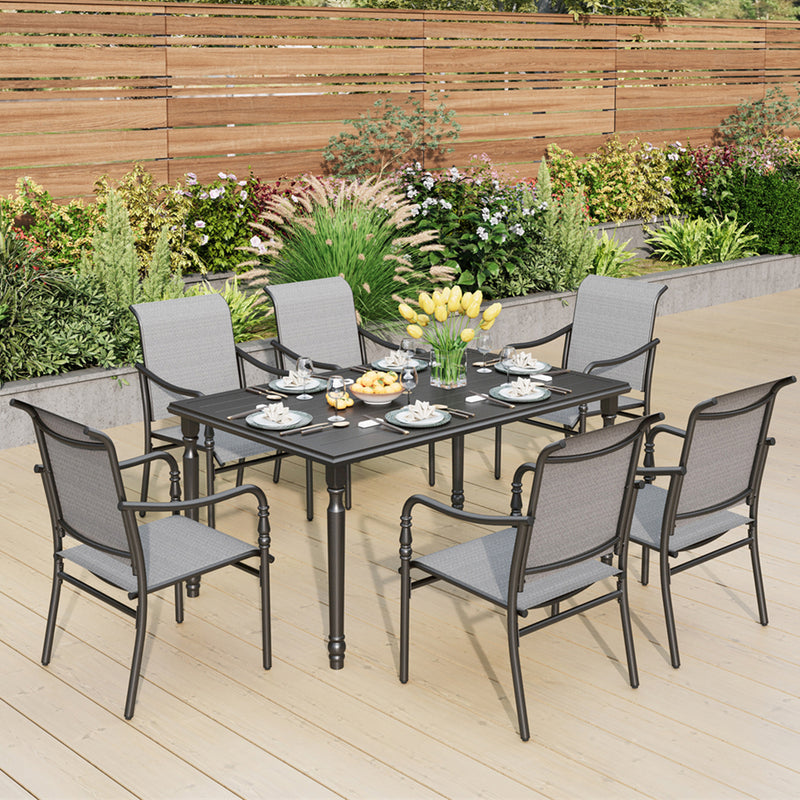 7-Piece Classical Patio Dining Set with Textilene Fixed Chairs-Phi Villa