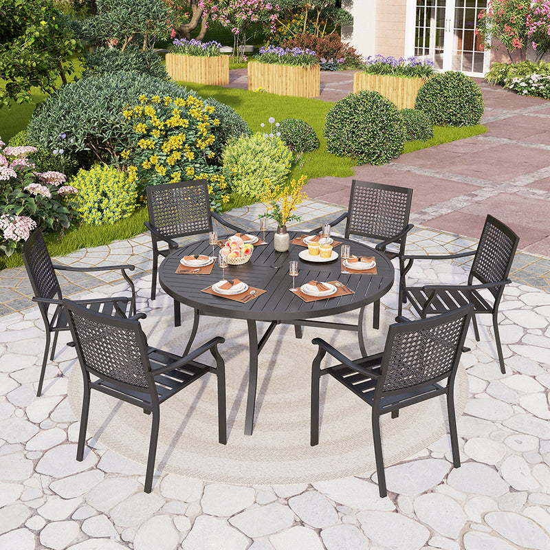 7-Piece Patio Dining Set for Backyard with Bullseye Pattern Chairs and Round Table-Phi Villa