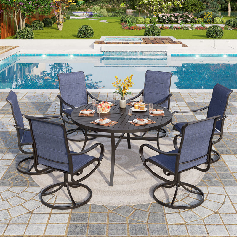 7-Pcs Outdoor Dining Set with Round Table and Textilene Swivel Chairs-Phi Villa