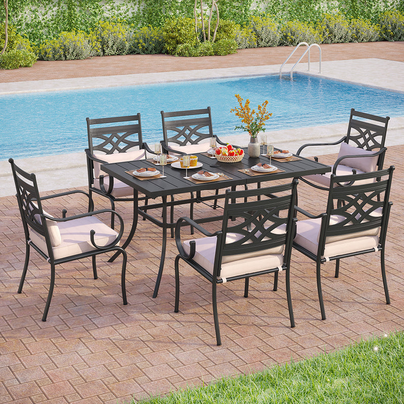 Phi Villa 7-Piece Patio Dining Set of Stylish Steel Chairs and Steel Rectangle Table