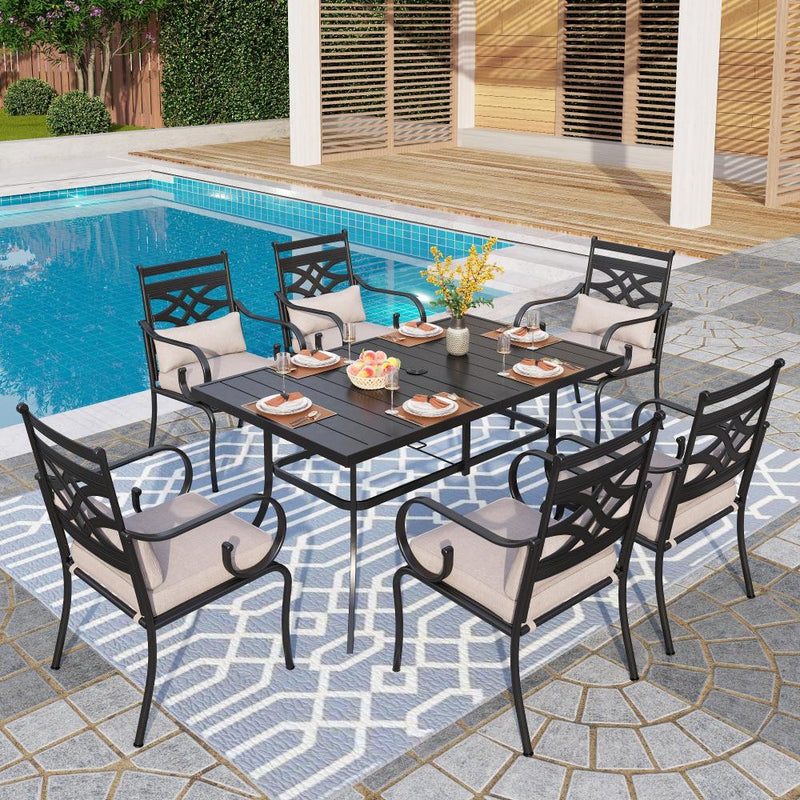 PHI VILLA 7-Piece Patio Dining Set 6 Swivel Chairs and Steel Rectangle Table