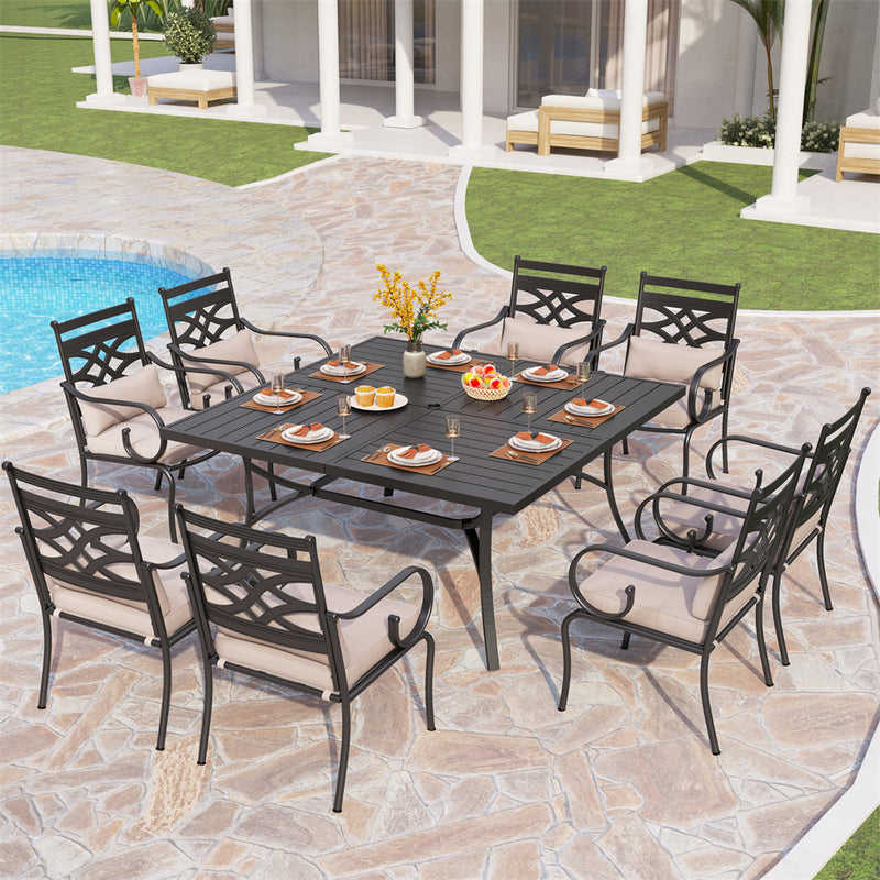 9-Pcs Patio Dining Set with 60" Large Square Table and  for Yard PHI VILLA