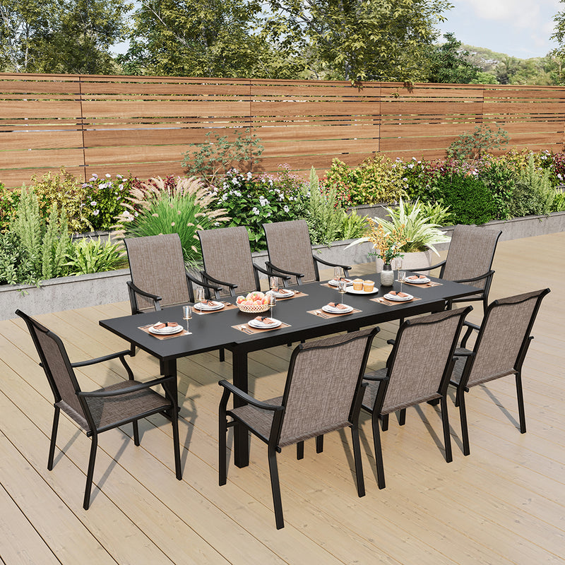 9-Piece Patio Dining Set Flat Expandable Table and Textilene Chairs for Deck Phi Villa