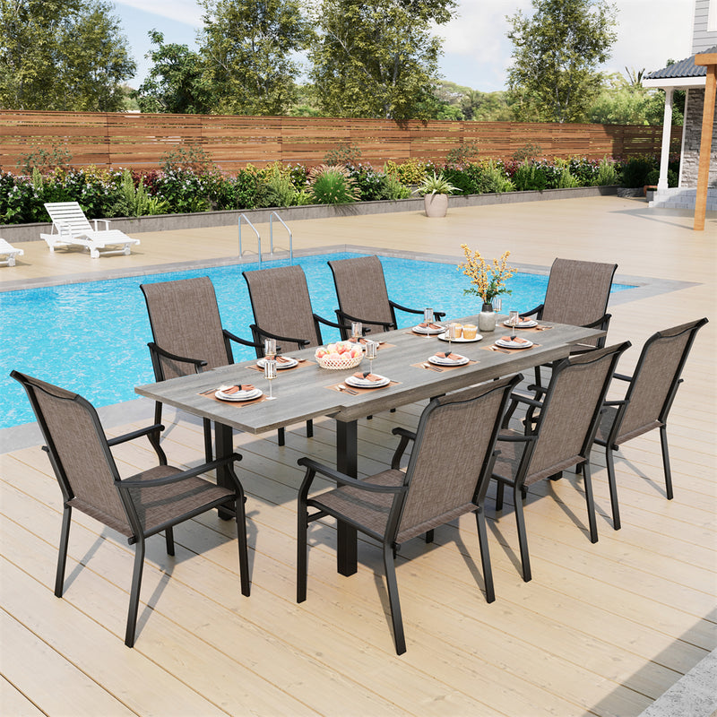 9-Piece Patio Dining Set Flat Expandable Table and Textilene Chairs for Deck Phi Villa