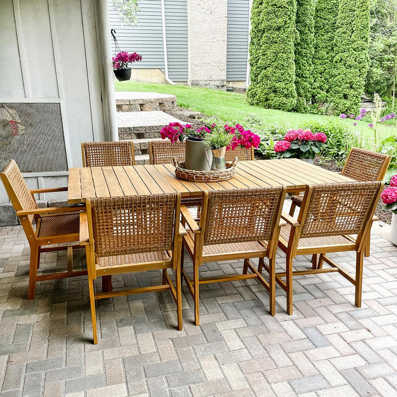 Patio Acacia Wood & Wicker Dining Set for Garden, Porch PHI VILLA