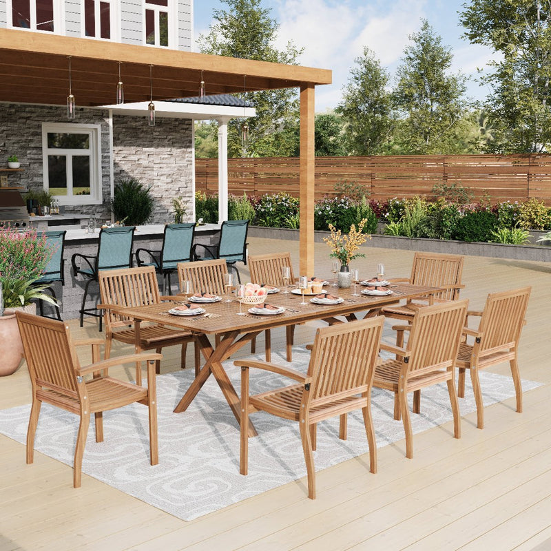 9-piece vacation wooden outdoor dining set