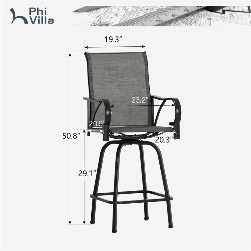 PHI VILLA Textilene Swivel Bar Stools With Curved Arms