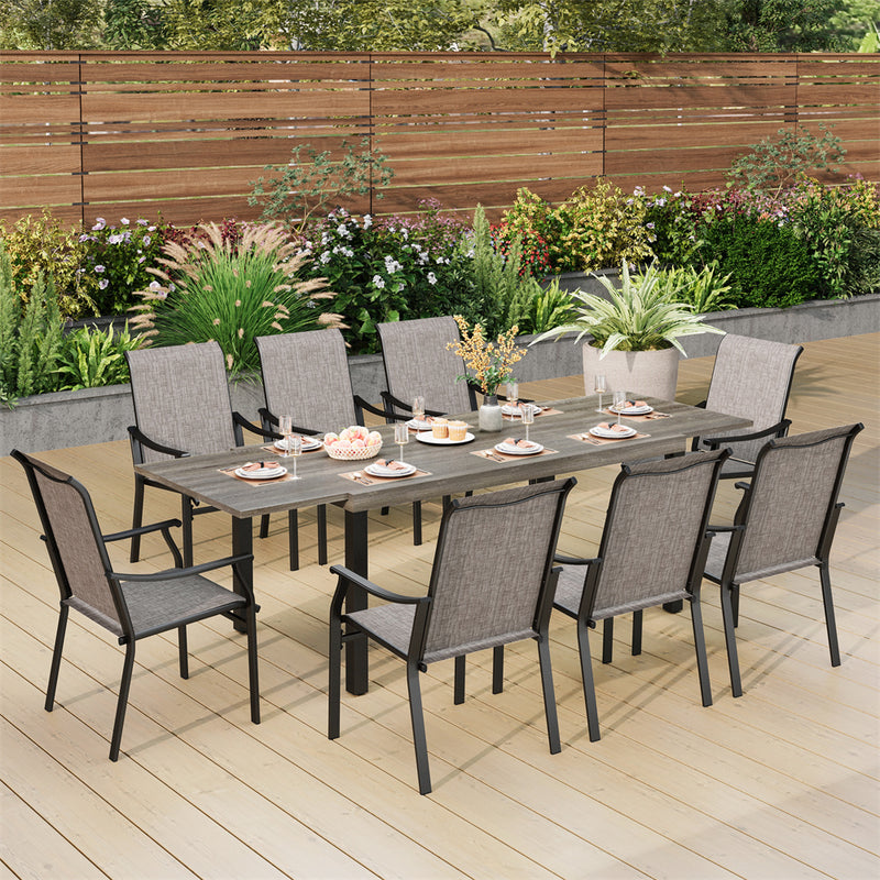 finest wood-like expandable table outdoor dining set for deck with sling fabric chair