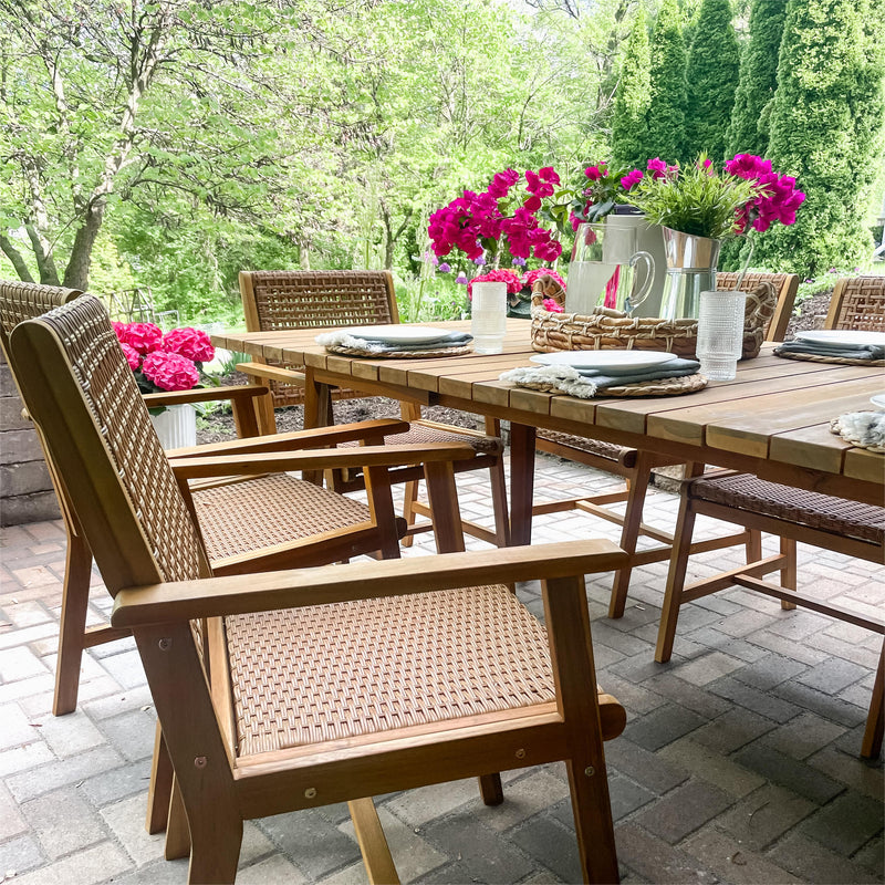 Patio Acacia Wood & Wicker Dining Set for Garden, Porch PHI VILLA