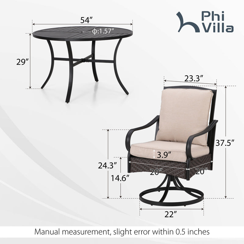 7-Pcs Luxurious Cushioned Swivel Chairs Set with Round Table for Deck-Phi Villa