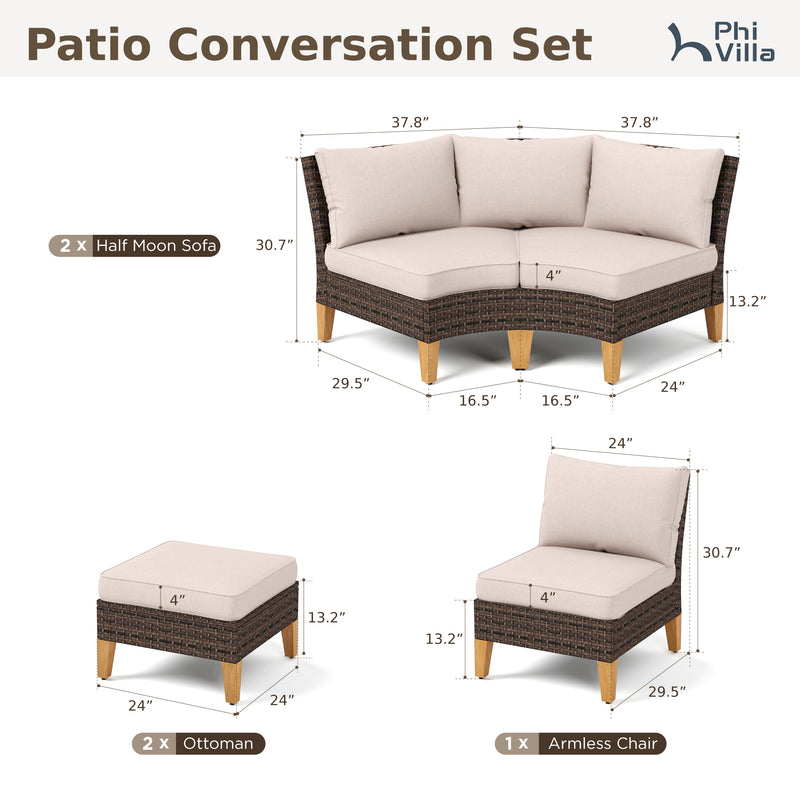 Phi Villa 7-Seater Patio Wicker Sofa With Multi-functional Ottomans