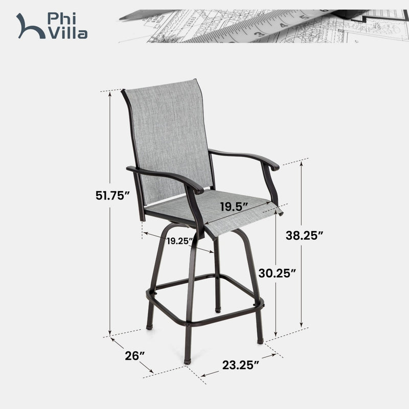 Outdoor Textilene All-Weather Swivel Bar Stools With Arms PHI VILLA