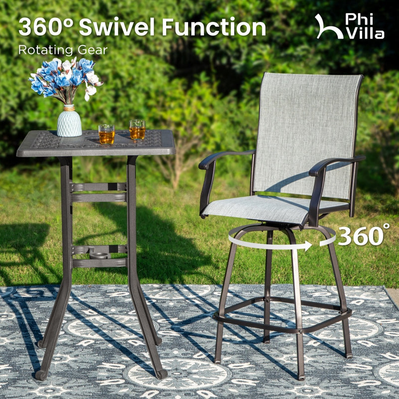 Outdoor Textilene All-Weather Swivel Bar Stools With Arms PHI VILLA