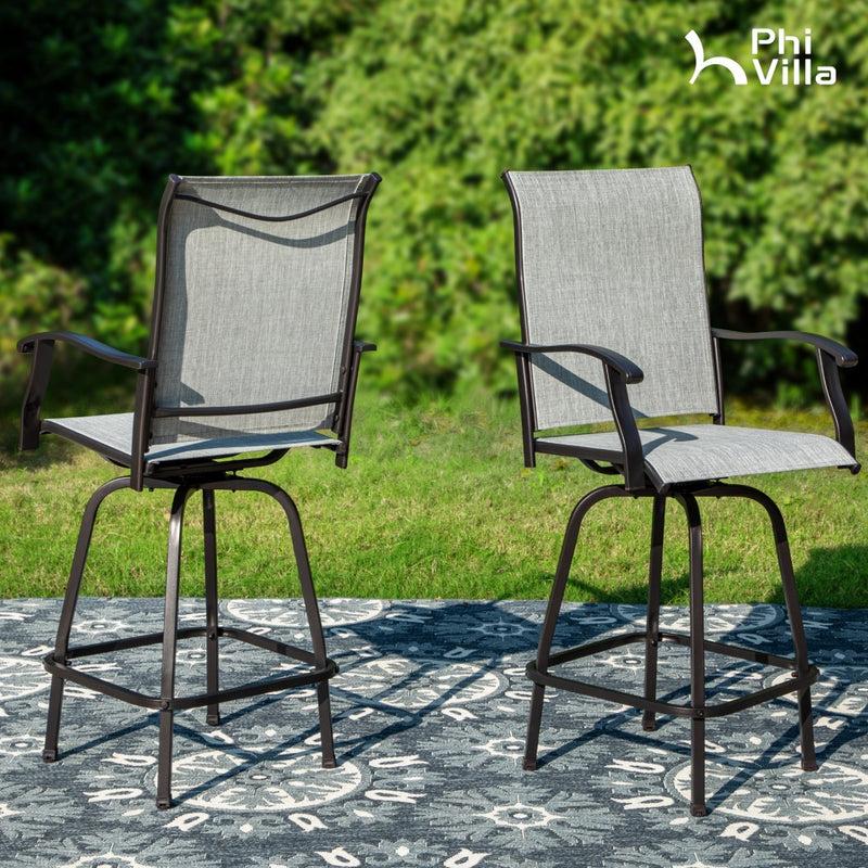 Outdoor Textilene All-Weather Swivel Bar Stools With Arms PHI VILLA