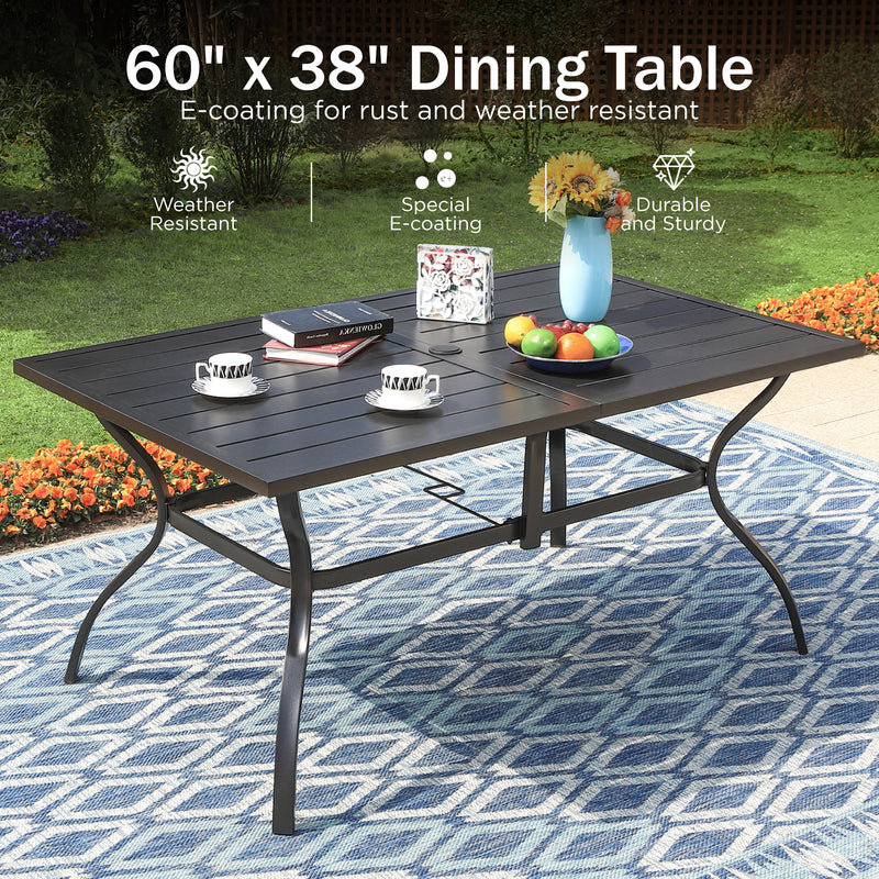 Phi Villa 7-Piece Patio Dining Set of Stylish Steel Chairs and Steel Rectangle Table