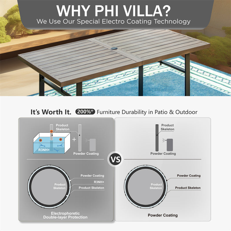 7-Piece Patio Dining Set withTextilene Chairs and U-Shape Leg Wood-grain Table-Phi Villa