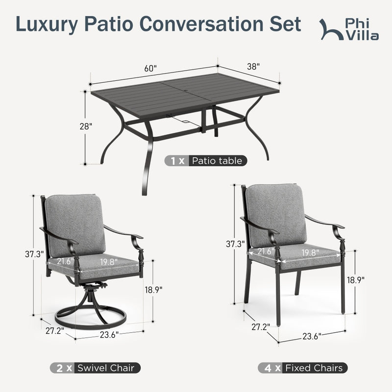 Phi VIlla Calabash 7-Piece Patio Dining Set with Mixed Chairs