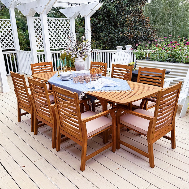 Phi Villa 7/9 Pieces Acacia Wood Outdoor Dining Set Wih Expandable Teak Dining Table for Garden