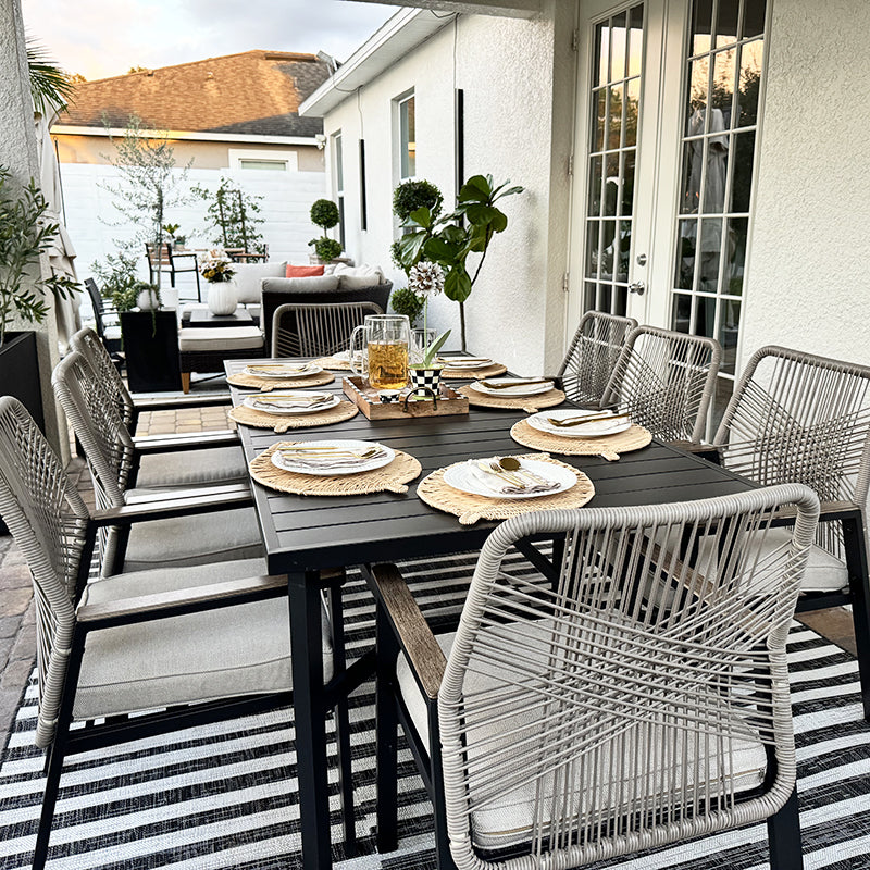 9-Piece Patio Dining Set with Stylish Rattan Rope Chairs and Long Table for 8-Phi Villa