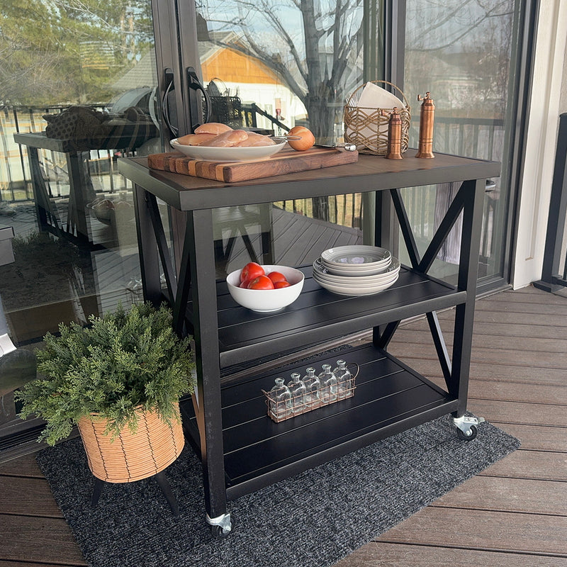 Phi Villa Outdoor Double-Shelf Movable Kitchen Island Cart