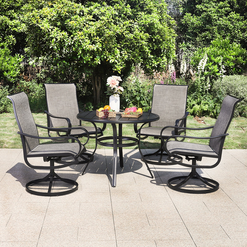 Phi Villa 5-Piece Outdoor Dining Set with Round Table & Textilene Swivel Chairs