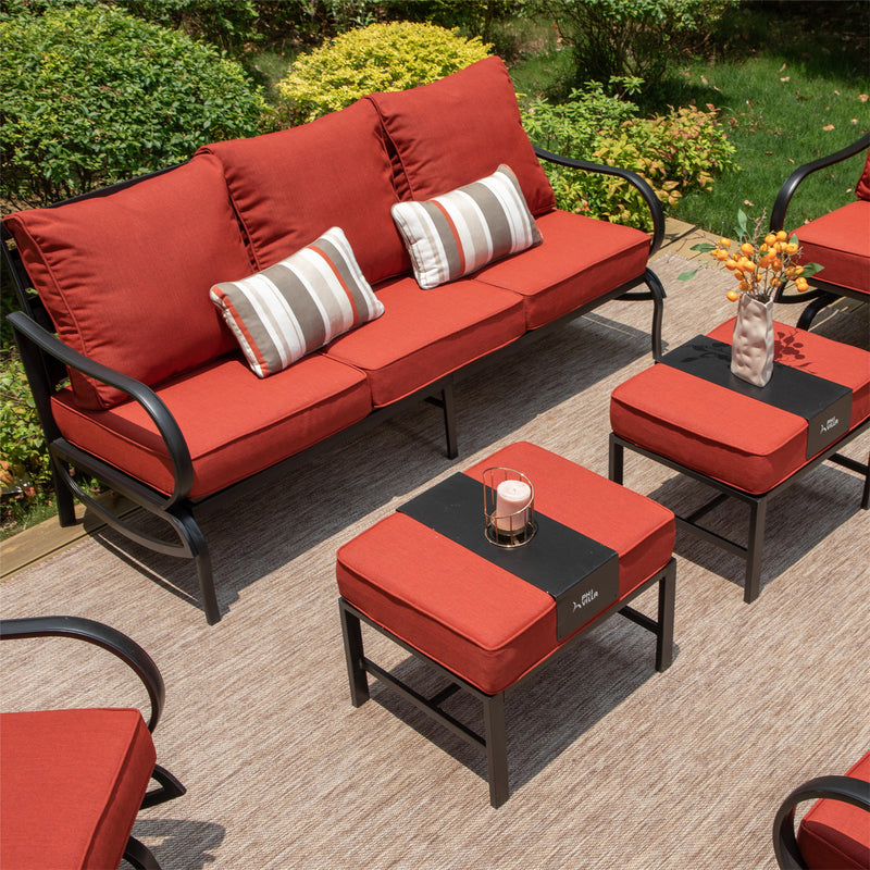 Phi Villa 7-Seater Patio Steel Conversation Sofa Set With Coffee Table & Ottomans