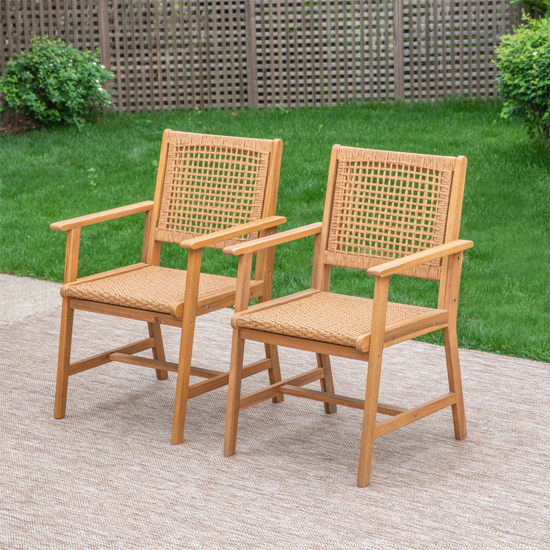 Outdoor Acacia Wood & Wicker Dining Chairs for Balcony PHI VILLA