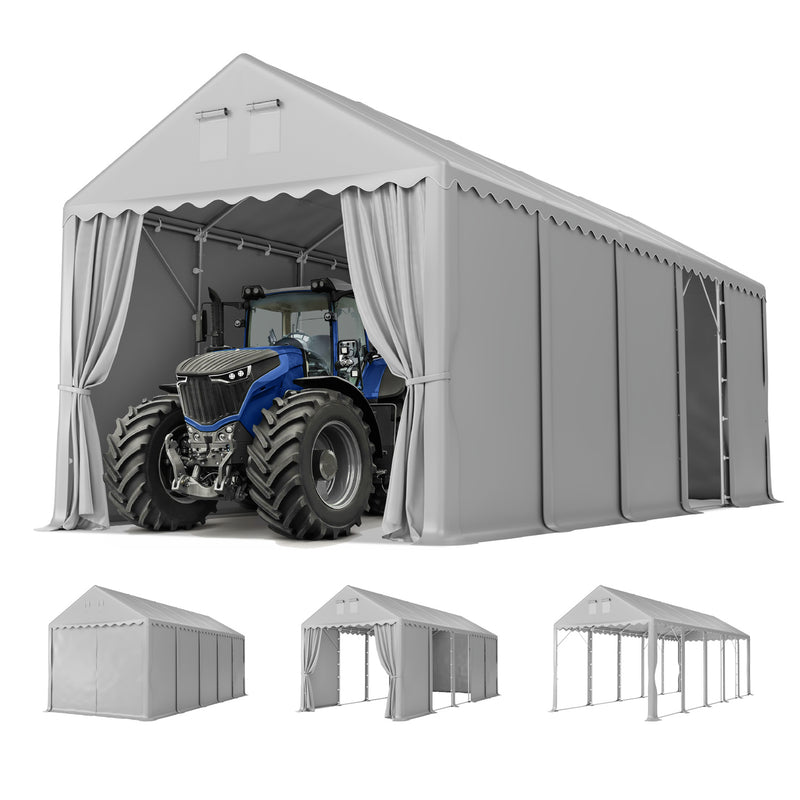 PHI VILLA 13x32ft Premium Outdoor Gray Carport Best Durable Storage Shed