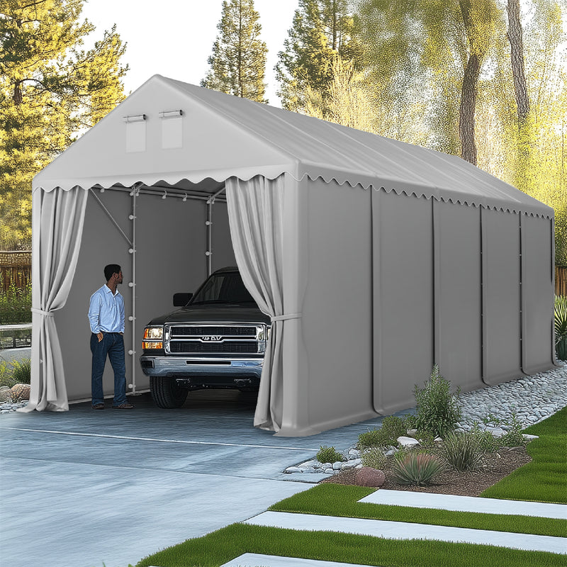 PHI VILLA 13x32ft Premium Outdoor Gray Carport Best Durable Storage Shed