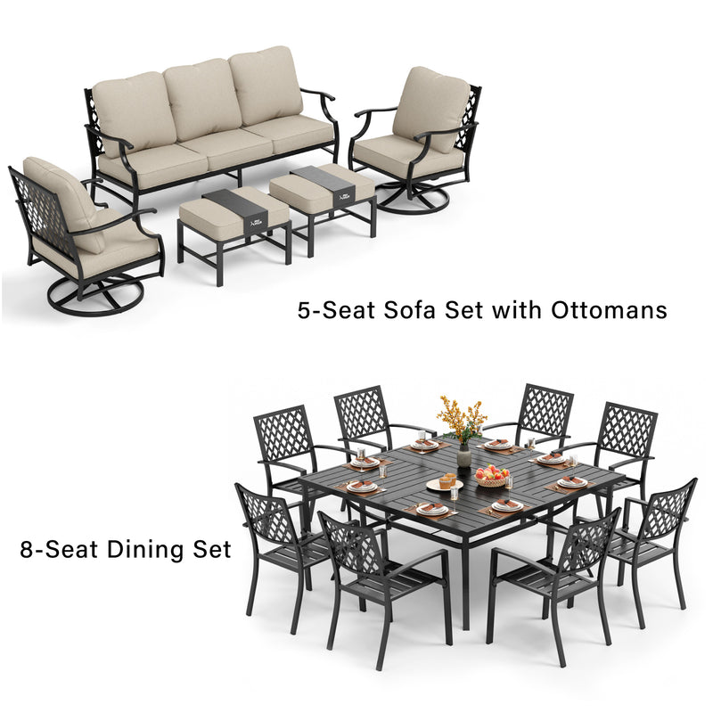 PHI-VILLA-14-Person-Outdoor-Patio-Furniture-Combination-Set-with-Sofa-Set-and-Steel-Dining-Set-SWIVEL