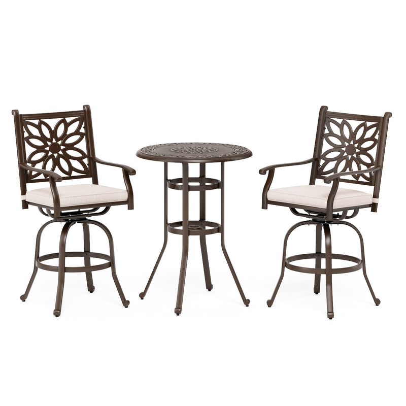 Antique Cast Aluminum Patio Pub Height Rust-free Swivel Bar Stools Set PHI VILLA