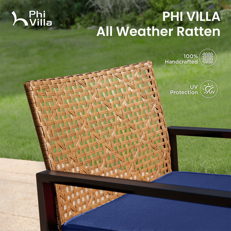 PHI VILLA 4-Piece Patio Conversation Set - Wicker Chairs and Acacia Wood Coffee Table - Modern and Stylish