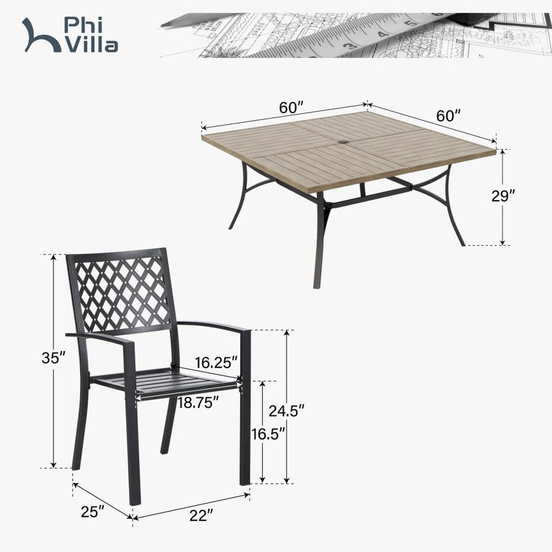 8-Seat Patio Dining Set for Family Reunio with Farmhouse Style Wood-like Table PHI VILLA