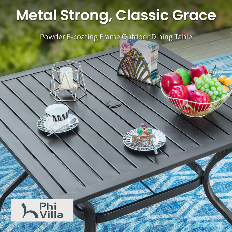 PHI VILLA 5-Piece Outdoor Dining Set With Steel Square Table & 4 C-Spring Cushioned Chairs