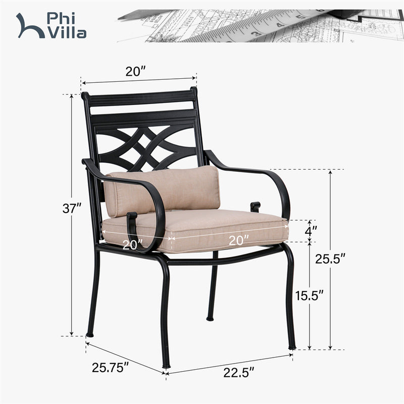 PHI VILLA 5-Piece Patio Dining Set 4 Fixed Steel Chairs and Dining Table