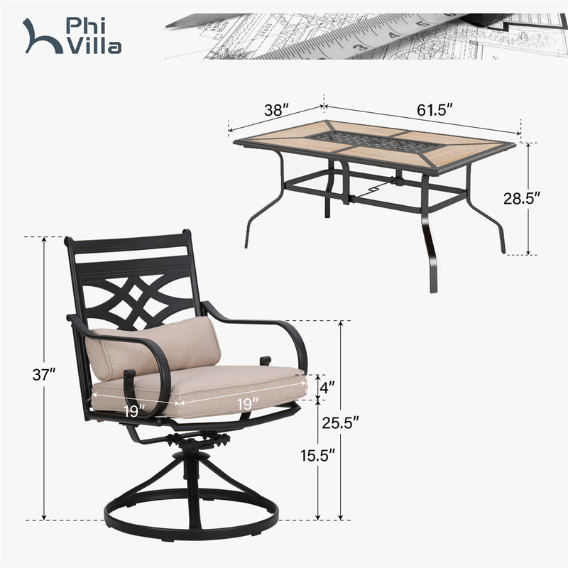 7-Piece Patio Dining Set Patch Wood-Grain Table and Stylish Steel Chairs