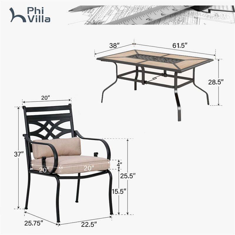 7-Piece Patio Dining Set Patch Wood-Grain Table and Stylish Steel Chairs