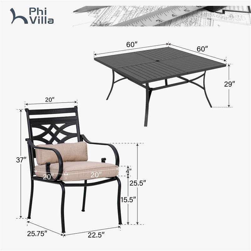 9-Pcs Patio Dining Set with 60" Large Square Table and  for Yard PHI VILLA