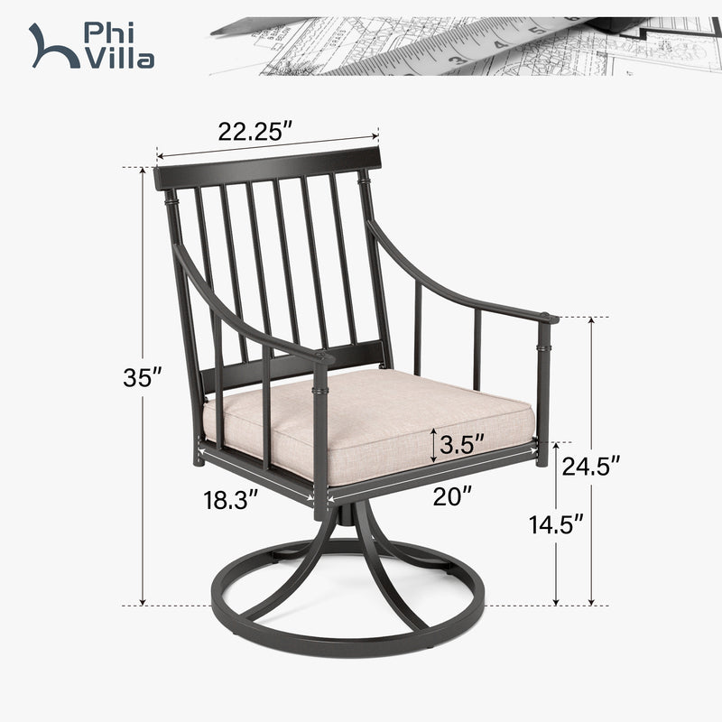 PHI VILLA Farmhouse Style Outdoor Swivel Dining Chairs with Cushion