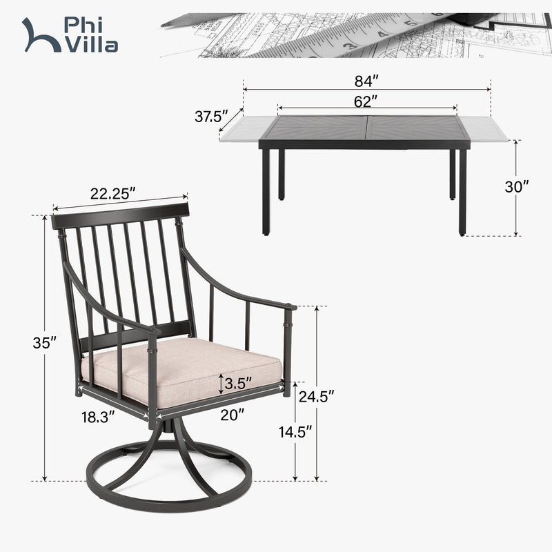 PHI VILLA 7-Piece/9-Piece Patio Dining Set With Extendable Table & Steel Swivel Chairs