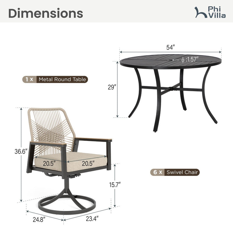 5/7-Piece Patio Dining Set with Patterned Round Table & Stylish Rattan Rope Chairs-Phi Villa