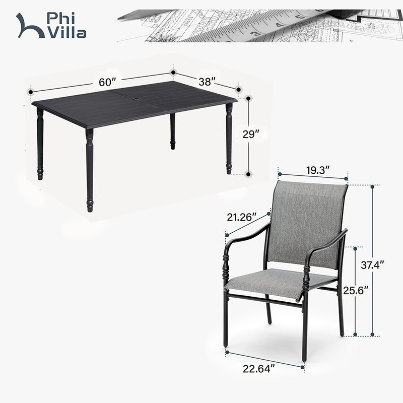 7-Piece Classical Patio Dining Set with Textilene Fixed Chairs-Phi Villa