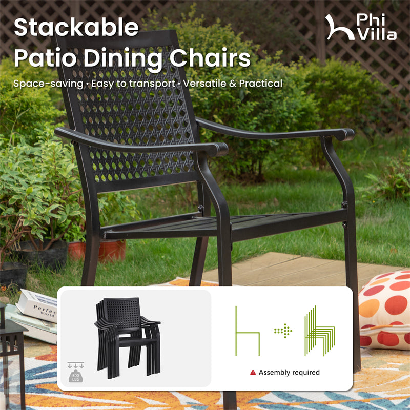 PHI VILLA 5-Piece Outdoor Dining Set 4 Fixed Stackable Chairs and Steel Square Table