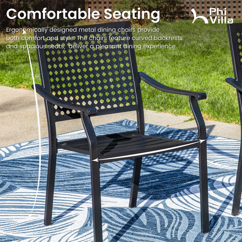 PHI VILLA 5-Piece Outdoor Dining Set 4 Fixed Stackable Chairs and Steel Square Table