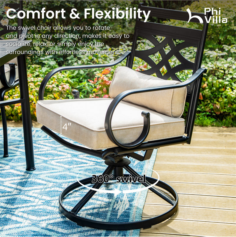 Phi Villa 7-Piece Patio Dining Set of Stylish Steel Chairs and Steel Rectangle Table